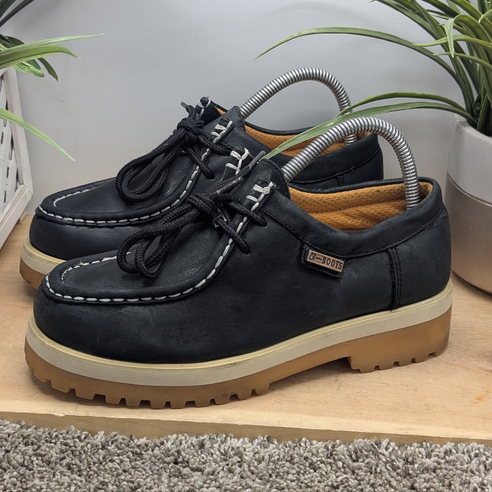 Buffalino Black Leather Work Style Shoes Mens/Youth Size 6. (38) Women's Sz 7.5